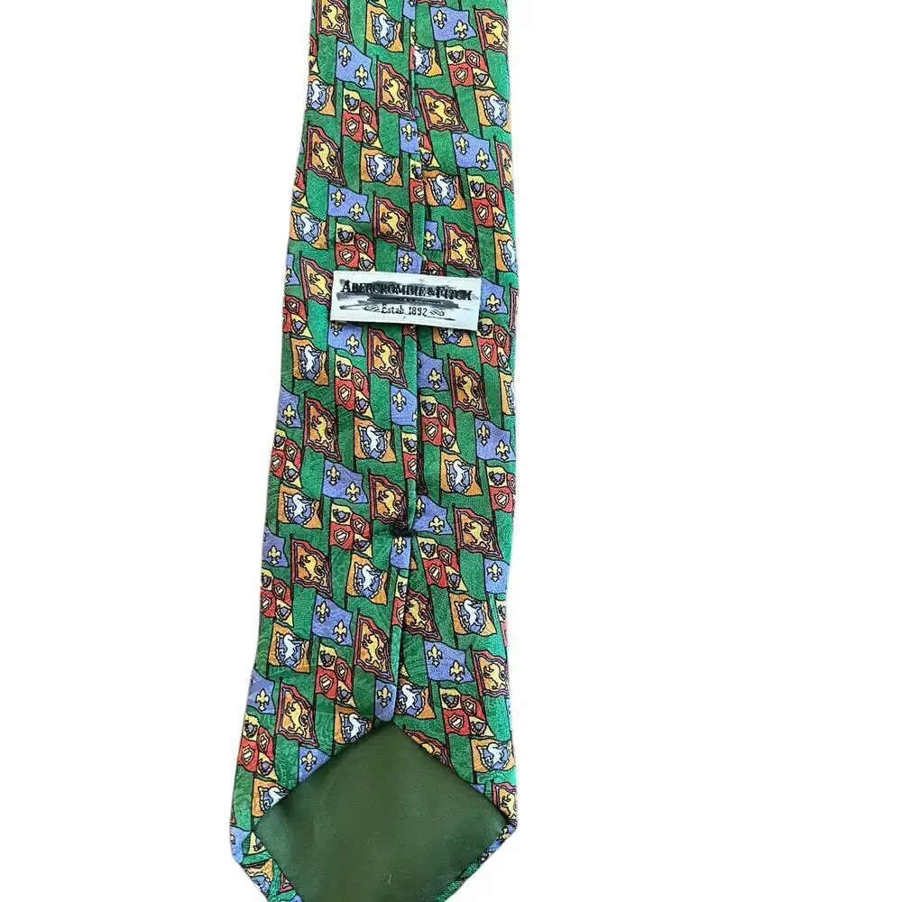 Abercrombie & Fitch Men's Green Blue 100% Silk vintage Print Adjustable Neck Tie